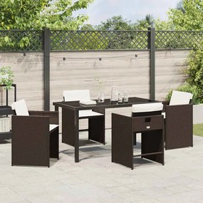 Conjunto de Jantar de Jardim de 5 peças com Almofadas Castanho Rattan