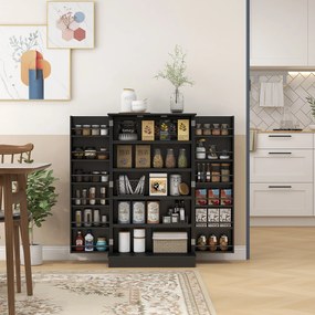 Armário de Cozinha despensaccom 2 Portas e 16 Prateleiras Armário de Cozinha Moderno com Prateleiras Ajustáveis 60x30x104 cm Preto