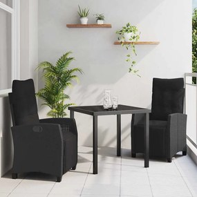 vidaXL Conjunto de Jantar de Jardim 3 Peças Preto Vime Poliéster