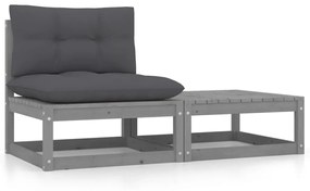 vidaXL 2 pcs conj. lounge de jardim c/ almofadões pinho maciço cinza