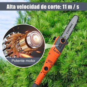 Serra eléctrica telescópica 212 a 286 cm Motosserra multiangular ajustável Montagem sem ferramentas para pátio jardim Laranja