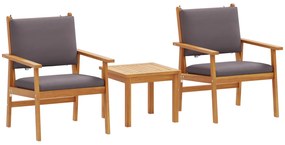 Conjunto de Bistro de Jardim de 3 Peças com Almofadas em Madeira de Acácia