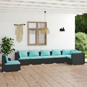 vidaXL 7 pcs conjunto lounge de jardim c/ almofadões vime PE preto