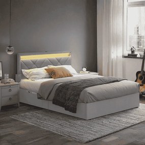 Cama 140 x 200 cm com estação de carregamento (sem colchão) cinzento claro-preto mate