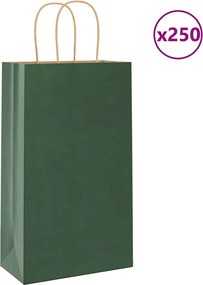 vidaXL Sacos de papel 250 unid com alças verde 21x11x36 cm
