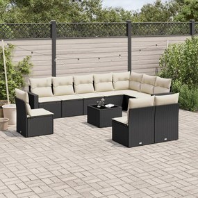 11 pcs conjunto sofás de jardim c/ almofadões vime PE preto