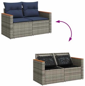 5 pcs conjunto sofás de jardim c/ almofadões vime PE cinzento