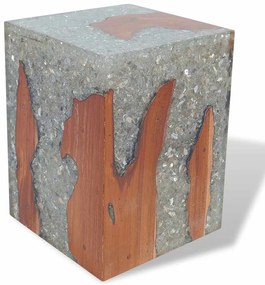 Banco em madeira de teca maciça e resina 30x30x40 cm
