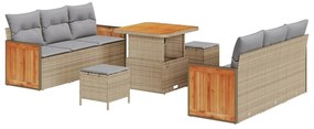 Conjunto de Sofás de Jardim vidaXL 9 Peças com Almofadas Bege Rattan P