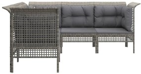 5 pcs conjunto lounge de jardim c/ almofadões vime PE cinzento
