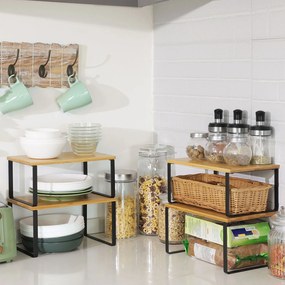 Conjunto de 4 organizadores de cozinha empilháveis preto-natural