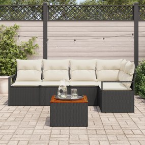 Conjunto de Sofás para Jardim de 6 peças com Almofadas Preto Rattan Po