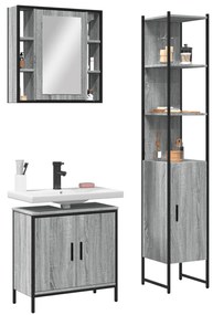 vidaXL 3 pcs conjunto móveis WC derivados de madeira cinzento sonoma