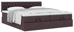 Estrutura de cama otomana com colchões tecido castanho escuro