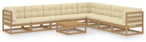 vidaXL 9 pcs conj. lounge ext. c/ almofadões pinho maciço castanho-mel