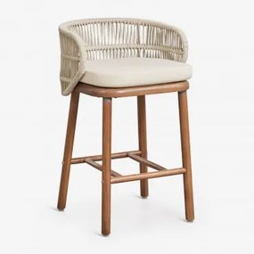 Pack De 4 Bancos Altos Em Madeira De Acácia E Corda Trançada Capri Beige Creme & ↑65 Cm - Sklum