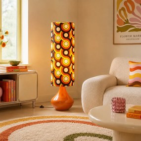 Candeeiro de Pé Retro Laranja com Abajur de Tecido Multicolorido - Mina