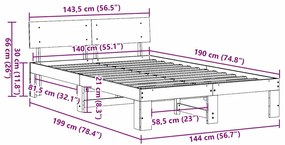 Estrutura de Cama com Cabeceira Castanho Encerado 140x190 cm Madeira d
