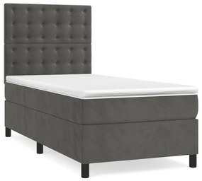 Cama box spring c/ colchão/LED 90x200 cm veludo cinzento-escuro