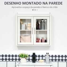 Armário Casa de Banho de Parede com 2 Portas de Vidro e Prateleira Ajustável Móvel Suspenso de Casa de Banho para Cozinha Dormitório Estilo Moderno 60