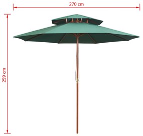 Guarda-sol c/ 2 coberturas e mastro em madeira 270x270 cm verde