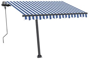 Toldo retrátil manual com LED 300x250 cm azul e branco