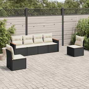 vidaXL 6 pcs conjunto sofás de jardim c/ almofadões vime PE preto