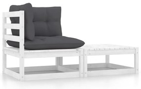 2 pcs conj. lounge de jardim c/ almofadões pinho maciço branco