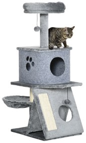 PawHut Árvore Arranhador para Gatos Altura com Cama Caverna Rede Bola Suspensa Postes e Rampa de Sisal 50x40x111cm Cinza