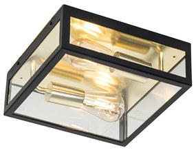 Candeeiro de teto industrial para exterior preto com 2 luzes douradas - Rotterdam Industrial