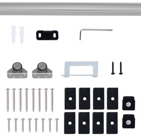 Ferragem para Porta Corredeira 186cm Kit de Acessórios para Porta Corredeira de Madeira com Trilho de Metal e 2 Roldanas Prata