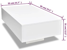 Mesa de Centro Berlim com 85cm - Branco Brilhante - Design Moderno