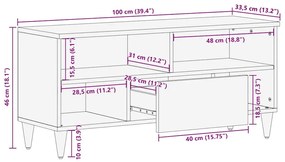 Móvel de TV 100x33,5x46 cm madeira de mangueira maciça