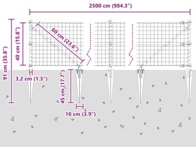 Cerca Euro com 13 postes de espinho 0.4x25 m de aço galvanizado cinza