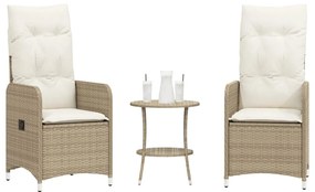 Cadeiras de jardim reclináveis 2 pcs com mesa vime PE bege