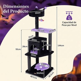 Torre para Gatos de Estilo Gótico, 48,5 x 48,5 x 144 cm, Vários Níveis, Púrpura