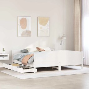 Cama sem colchão 200x200 cm madeira de pinho maciça branco