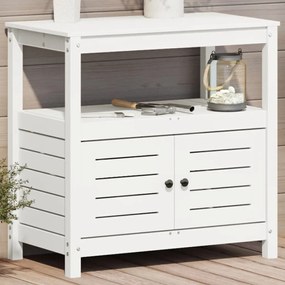Mesa de jardinagem com prateleiras madeira pinho maciça branco