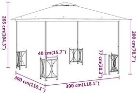 Gazebo com paredes laterais e telhado duplo 3x3 m cor creme