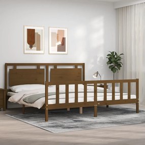 Estrutura cama cabeceira 180x200 cm madeira maciça castanho-mel