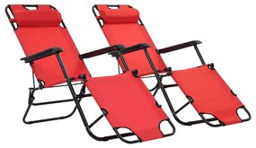 vidaXL Espreguiçadeiras dobráveis c/ apoio de pés 2 pcs aço vermelho