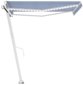 Toldo retrátil manual com LED 300x250 cm azul e branco
