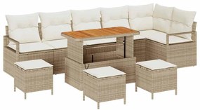 Conjunto de Sofá de Jardim vidaXL 10 Peças com Almofadas Bege Rattan d