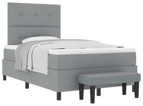 Cama Box Spring com Colchão &amp; Banco Cinza-claro 120x190 cm Tecido
