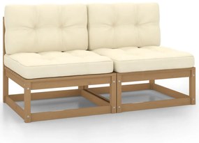 Sofás de centro jardim c/ almofadões 2 pcs pinho maciço creme