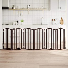 vidaXL Portão p/ cães c/ porta dobrável 6 painéis 300cm álamo castanho