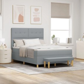 Cama Box Spring vidaXL com Colchão e Banco Cinza Claro 140x190 cm Teci