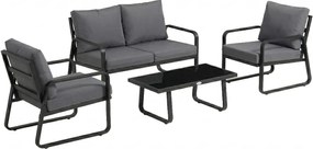 Outsunny Conjunto de Jardim 4 Peças com Almofadas Removíveis Muito Espessas 10cm Mesa de Centro em Vidro Temperado Preto | Aosom Portugal