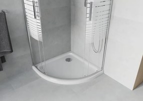 Mexen Rio cabine de duche semicircular 90 x 90 cm, faixas brancas, cromado + base Flat, branco - 863-090-090-01-20-4110