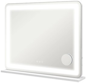 HOMCOM Espelho de maquiagem com LED Intensidade 3 Modos de Iluminação Ampliação 10x Porta de Carregamento Usb Toque Tátil 80x62 cm | Aosom Portugal